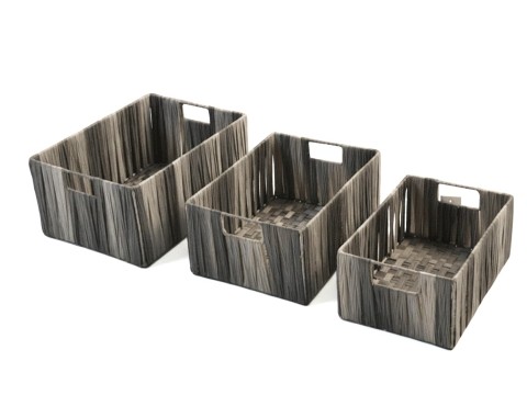 Curated Rectangular PE Woven Storage Baskets with Integrated Handles